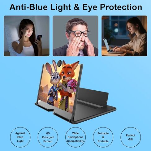 مكبر شاشة للهاتف، مكبر شاشة الهاتف المحمول عالي الدقة 12 بوصة لألعاب الفيديو والأفلام، حامل هاتف شفاف وخفيف الوزن قابل للطي متوافق مع جميع الهواتف الذكية (أسود) in Kuwait