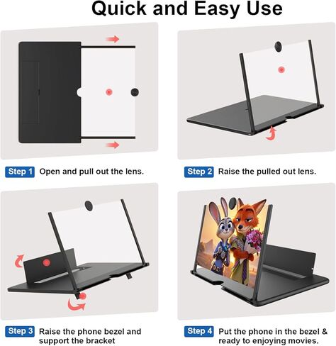 مكبر شاشة للهاتف، مكبر شاشة الهاتف المحمول عالي الدقة 12 بوصة لألعاب الفيديو والأفلام، حامل هاتف شفاف وخفيف الوزن قابل للطي متوافق مع جميع الهواتف الذكية (أسود) in Kuwait