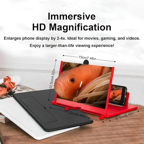 مكبر شاشة للهاتف، مكبر شاشة الهاتف المحمول عالي الدقة 12 بوصة لألعاب الفيديو والأفلام، حامل هاتف شفاف وخفيف الوزن قابل للطي متوافق مع جميع الهواتف الذكية (أسود) in Kuwait