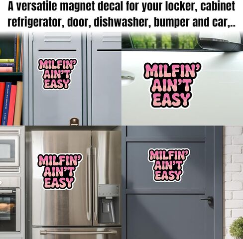 Magnet Milf'n Ain't Easy Magnet Decal Humorous Pink Black Reusable Magnetic Sign Sticker for Fridge Car Bumper Locker 5.5in in Kuwait