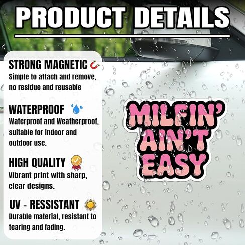 Magnet Milf'n Ain't Easy Magnet Decal Humorous Pink Black Reusable Magnetic Sign Sticker for Fridge Car Bumper Locker 5.5in in Kuwait