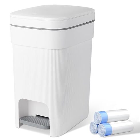 JiatuA Small Bathroom Trash Can with Lid Soft Close, 2.6 Gallon Step Garbage Can Slim Trash Bin Wastebasket for Kitchen Bedroom Office Living Room Toilet College Dorm, White in Kuwait