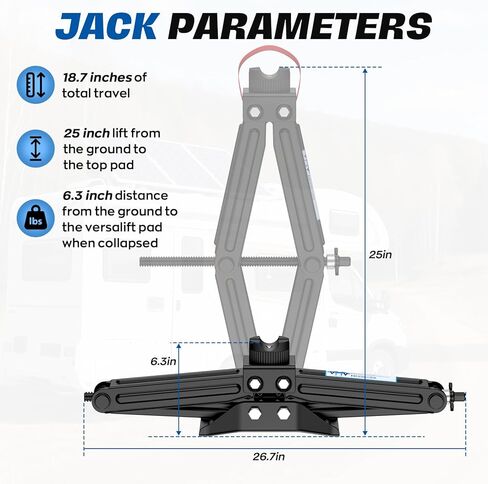 High Lift Scissor Jack for Car, 25" Lifting Height, 3T 6000lbs Heavy Duty Car Jack, 3/4" Hex Drive - Portable Scissor Lift Jack for SUV,UTV,Off-Road in Kuwait