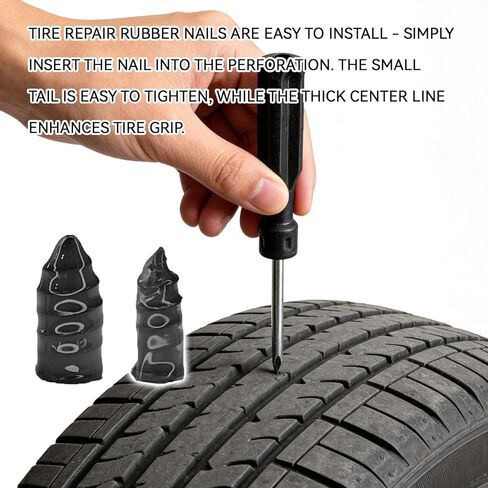 60 PCS Tire Repair Rubber Nail Kit with Screwdriver, Fast Self-Service Screw in Tire Repair Plugs, Vacuum Tires Punctur Meending Nail Patch Kit for Car, Motorcycle Flat Tires First Aid Tools in Kuwait
