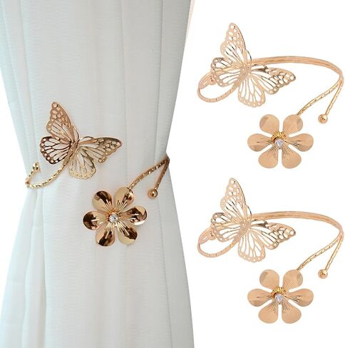 Decorative Curtain Tiebacks, Butterfly Window Curtain Decorative Clips, Flower and Butterfly Design Drape Tie Back, Drapery Holdbacks Curtains Decorations for Home Hotel in Saudi Arabia