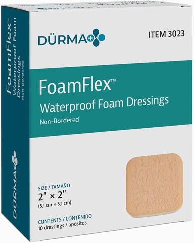 Dynarex FoamFlex Non-Adhesive Waterproof Foam Dressings - 4"x4", Breathable and Highly Absorbent Foam Dressings for Wounds, 1 Box of 10 Dynarex FoamFlex Non-Adhesive Waterproof Foam Dressings - 4"x4" in Kuwait