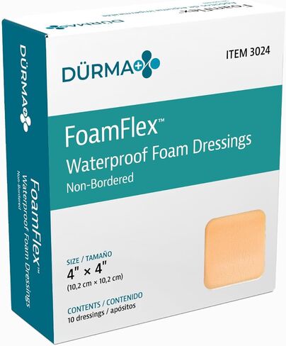 ضمادات رغوية مقاومة للماء غير لاصقة من Dynarex FoamFlex - 4 بوصات × 4 بوصات، ضمادات إسفنجية مسامية وعالية الامتصاص للجروح، صندوق واحد مكون من 10 ضمادات إسفنجية مقاومة للماء غير لاصقة من Dynarex FoamFlex - 4 بوصات × 4 بوصات in Saudi Arabia