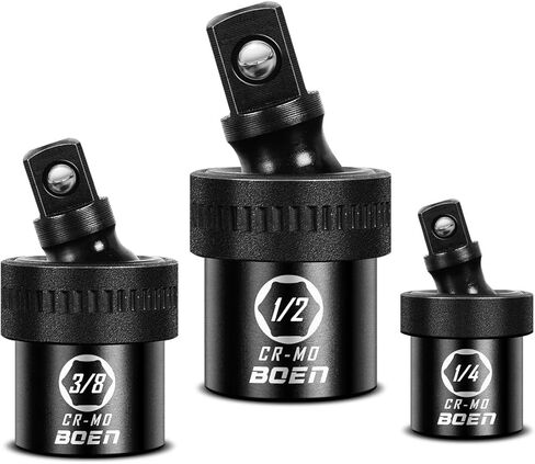 boen Impact Universal Joint Set 1/2", 3/8", 1/4" Drive, 3-Piece Swivel Socket Extensions, Impact Grade Wobble Set Meets ANSI Standards with 2 Size Markings, Chrome Molybdenum Steel for Impact Wrench in Saudi Arabia
