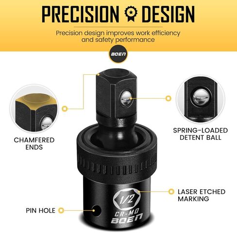 boen Impact Universal Joint Set 1/2", 3/8", 1/4" Drive, 3-Piece Swivel Socket Extensions, Impact Grade Wobble Set Meets ANSI Standards with 2 Size Markings, Chrome Molybdenum Steel for Impact Wrench in Saudi Arabia