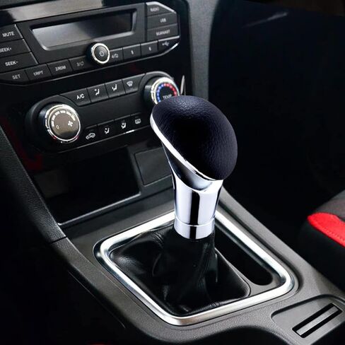 Arenbel Alloy Gear Stick Shifter Knob Leather Covered Car Shift Lever Handle Fit Most Manual Automatic Vehicles, Black Silver in Saudi Arabia