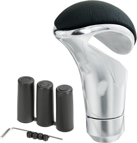 Arenbel Alloy Gear Stick Shifter Knob Leather Covered Car Shift Lever Handle Fit Most Manual Automatic Vehicles, Black Silver in Saudi Arabia