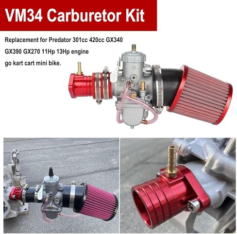 VM34 Carburetor Carb Kit for Mini Bikes Go Karts GX390 GX340 GX270 420CC 301CC 11HP 13HP 9HP Engine Lawnmower Water Pump Pressure Washer Air Filter Intake Manifold Pipe CNC Inlet Parts Gasket Red in Kuwait