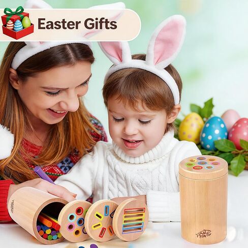 Wooden Montessori Baby Toddler Toys: 3 in 1 Learning Fine Motor Skills Toys , Educational Color Sorting Fidget Sensory Toys for Toddlers 1-3, Object Permanence Cause and Effect Toys Boys Girls Gifts in Kuwait