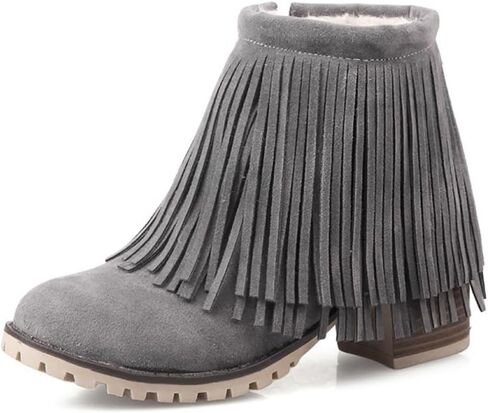 Ulalaza Women's Fringe Cowboy Boots Hidden Wedge Heel Ankle Layer Tassel BOOTS Rhinestones Sparkle Shining Fabric Nubuck Leather Comfortable Pull-On for Street Wedding Party in Kuwait