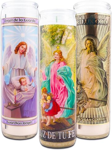 Generic 3 Pack 8 Inch White Guardian Angel Devotional Candles - Lightly Scented Angel de la Guardia Candles for Vigils, Prayers, Blessing Ceremonies, Church Services, or Personal Intentions in Saudi Arabia