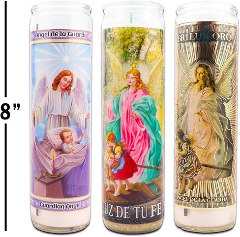 Generic 3 Pack 8 Inch White Guardian Angel Devotional Candles - Lightly Scented Angel de la Guardia Candles for Vigils, Prayers, Blessing Ceremonies, Church Services, or Personal Intentions in Saudi Arabia