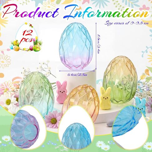 Yungyan 12 Pcs Glass Easter Eggs Decoration 3.4 x 2.5 Inches Spring Easter Crystal Ombre Glass Eggs DIY Egg Art Figurine Collectibles Centerpiece for Table Centerpiece Desk Decor Party Favor Gift in Saudi Arabia