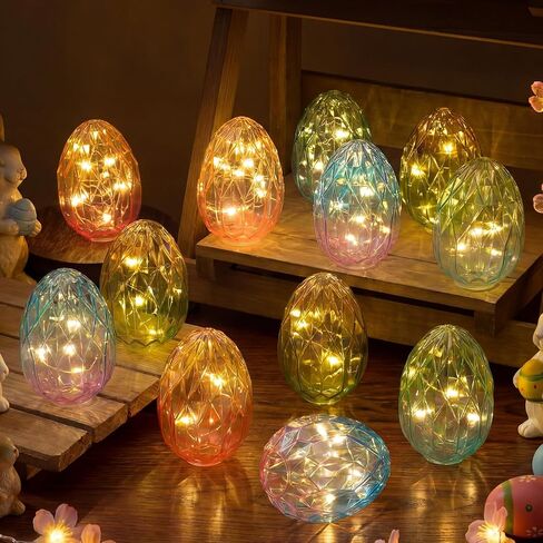 Yungyan 12 Pcs Glass Easter Eggs Decoration 3.4 x 2.5 Inches Spring Easter Crystal Ombre Glass Eggs DIY Egg Art Figurine Collectibles Centerpiece for Table Centerpiece Desk Decor Party Favor Gift in Saudi Arabia