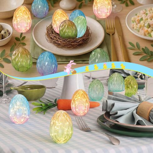 Yungyan 12 Pcs Glass Easter Eggs Decoration 3.4 x 2.5 Inches Spring Easter Crystal Ombre Glass Eggs DIY Egg Art Figurine Collectibles Centerpiece for Table Centerpiece Desk Decor Party Favor Gift in Saudi Arabia