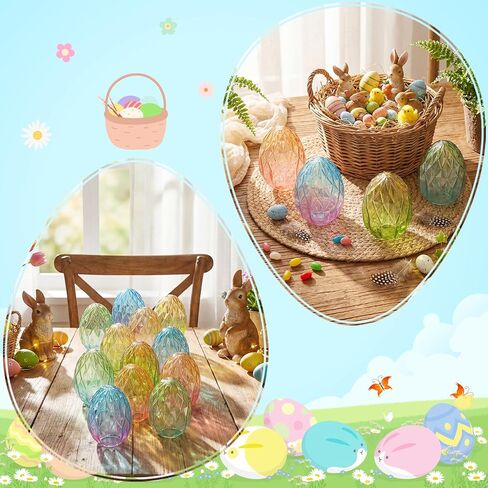 Yungyan 12 Pcs Glass Easter Eggs Decoration 3.4 x 2.5 Inches Spring Easter Crystal Ombre Glass Eggs DIY Egg Art Figurine Collectibles Centerpiece for Table Centerpiece Desk Decor Party Favor Gift in Saudi Arabia
