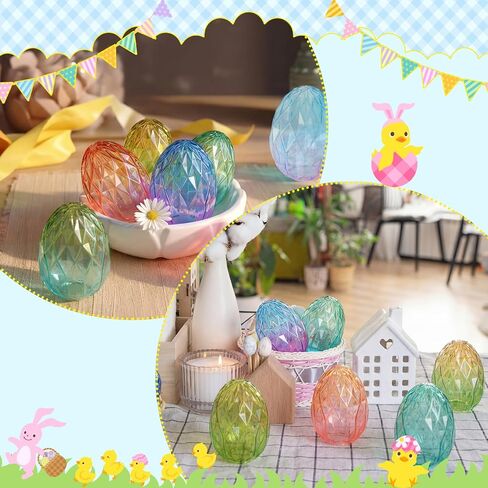 Yungyan 12 Pcs Glass Easter Eggs Decoration 3.4 x 2.5 Inches Spring Easter Crystal Ombre Glass Eggs DIY Egg Art Figurine Collectibles Centerpiece for Table Centerpiece Desk Decor Party Favor Gift in Saudi Arabia