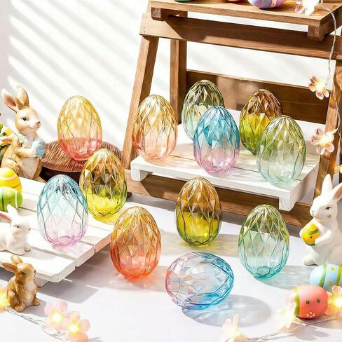 Yungyan 12 Pcs Glass Easter Eggs Decoration 3.4 x 2.5 Inches Spring Easter Crystal Ombre Glass Eggs DIY Egg Art Figurine Collectibles Centerpiece for Table Centerpiece Desk Decor Party Favor Gift in Saudi Arabia