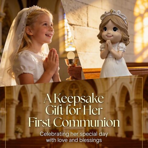 هدايا المناولة الأولى للفتيات - تمثال فتاة المناولة المقدسة الأولى مع صندوق تذكار وسوار لؤلؤي، هدية تذكارية للمناولة الدينية للفتيات in Kuwait