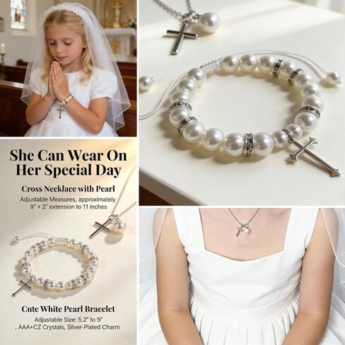 هدايا المناولة الأولى للفتيات - تمثال فتاة المناولة المقدسة الأولى مع صندوق تذكار وسوار لؤلؤي، هدية تذكارية للمناولة الدينية للفتيات in Kuwait