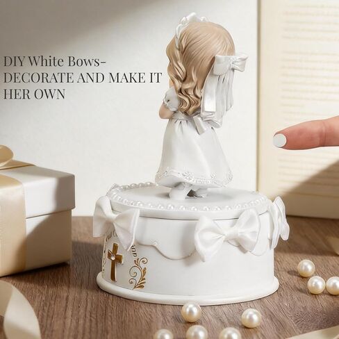 هدايا المناولة الأولى للفتيات - تمثال فتاة المناولة المقدسة الأولى مع صندوق تذكار وسوار لؤلؤي، هدية تذكارية للمناولة الدينية للفتيات in Kuwait