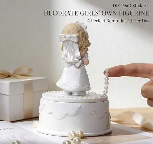 هدايا المناولة الأولى للفتيات - تمثال فتاة المناولة المقدسة الأولى مع صندوق تذكار وسوار لؤلؤي، هدية تذكارية للمناولة الدينية للفتيات in Kuwait