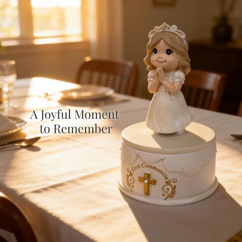 هدايا المناولة الأولى للفتيات - تمثال فتاة المناولة المقدسة الأولى مع صندوق تذكار وسوار لؤلؤي، هدية تذكارية للمناولة الدينية للفتيات in Kuwait