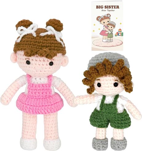 Big Sister Gift for Girls – Big Sister & Little Brother Handmade Crochet Dolls, Gifts for Older Sibling, Older Sister Gift from New Baby for Baby Shower in Kuwait