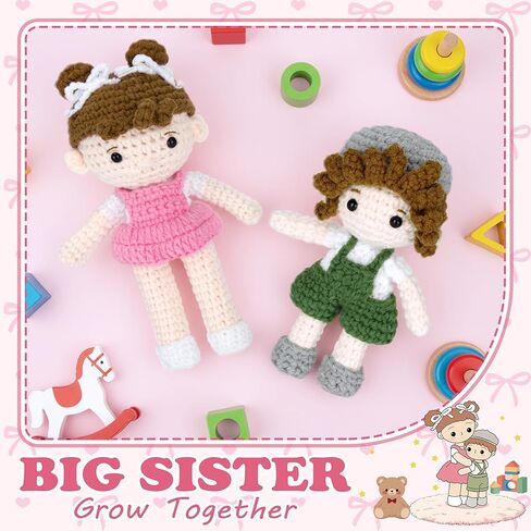 Big Sister Gift for Girls – Big Sister & Little Brother Handmade Crochet Dolls, Gifts for Older Sibling, Older Sister Gift from New Baby for Baby Shower in Kuwait