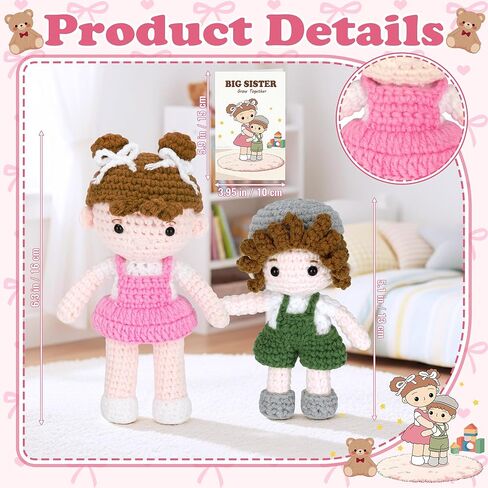 Big Sister Gift for Girls – Big Sister & Little Brother Handmade Crochet Dolls, Gifts for Older Sibling, Older Sister Gift from New Baby for Baby Shower in Kuwait
