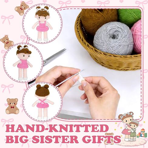 Big Sister Gift for Girls – Big Sister & Little Brother Handmade Crochet Dolls, Gifts for Older Sibling, Older Sister Gift from New Baby for Baby Shower in Kuwait