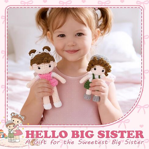 Big Sister Gift for Girls – Big Sister & Little Brother Handmade Crochet Dolls, Gifts for Older Sibling, Older Sister Gift from New Baby for Baby Shower in Kuwait