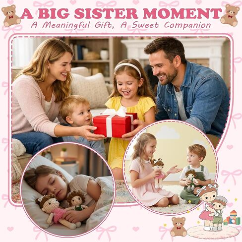 Big Sister Gift for Girls – Big Sister & Little Brother Handmade Crochet Dolls, Gifts for Older Sibling, Older Sister Gift from New Baby for Baby Shower in Kuwait