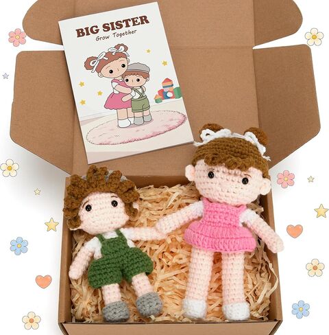 Big Sister Gift for Girls – Big Sister & Little Brother Handmade Crochet Dolls, Gifts for Older Sibling, Older Sister Gift from New Baby for Baby Shower in Kuwait