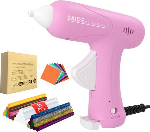 مجموعة مسدس الغراء الساخن، فوهة مضادة للحرق، مسدس ذوبان صغير سريع التسخين مع 30 قطعة من أعواد الصمغ للحرف اليدوية، والأعمال اليدوية، والفنون، والإصلاحات المنزلية السريعة (وردي) in Kuwait