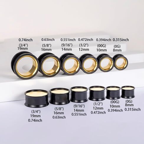2 Pairs Ear Gauges with Screw Back Gold & Black Two-Tone Stainless Steel Ear Tunnels & Plugs Double Flared Ear Expanders for Stretched Ears Body Jewelry Set for Men & Women in Kuwait