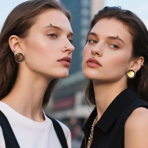 2 Pairs Ear Gauges with Screw Back Gold & Black Two-Tone Stainless Steel Ear Tunnels & Plugs Double Flared Ear Expanders for Stretched Ears Body Jewelry Set for Men & Women in Kuwait