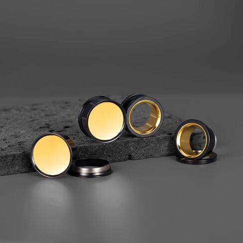 2 Pairs Ear Gauges with Screw Back Gold & Black Two-Tone Stainless Steel Ear Tunnels & Plugs Double Flared Ear Expanders for Stretched Ears Body Jewelry Set for Men & Women in Kuwait