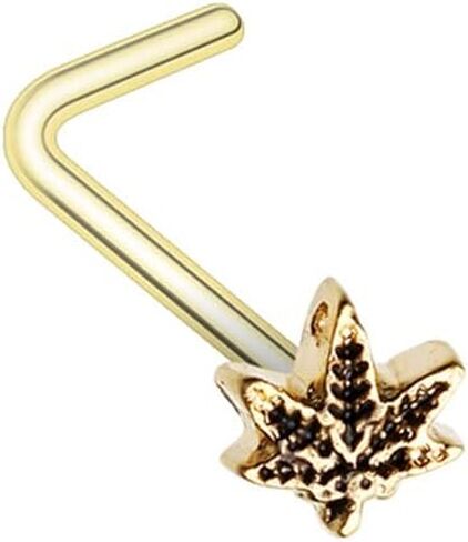 Golden Yes we Cannabis Pot Leaf L-Shape Nose Ring in Saudi Arabia
