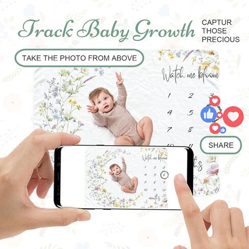 Ocean Baby Monthly Milestone Blanket for Girls, Newborn Month Blanket, Soft Flannel Photography Background Prop Blanket, Personalized Shower Gift, Ocean in Kuwait