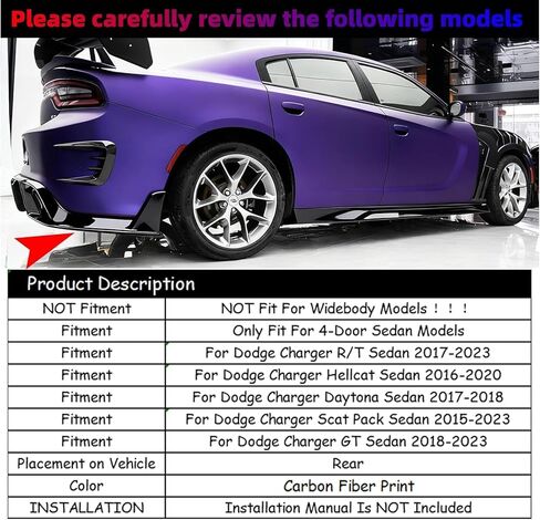 Rear Bumper Diffuser for Dodge Charger GT R/T Daytona Scat Pack Hellcat Sedan 4-Door 2015-2023 CMST Style Rear Bumper Lip Diffuser Spoiler Body Kits (Not for Widebody) (Carbon Fiber Print) in Saudi Arabia