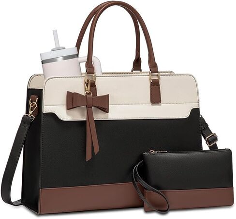 Glowfolk Women's Leather Laptop Tote Bag, 15.6 Inch Waterproof Computer Bag, Large Capacity Work Briefcase for Teacher, Business Lady Handbag Purse, Professional Office Gift for Women in Saudi Arabia