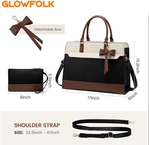 Glowfolk Women's Leather Laptop Tote Bag, 15.6 Inch Waterproof Computer Bag, Large Capacity Work Briefcase for Teacher, Business Lady Handbag Purse, Professional Office Gift for Women in Saudi Arabia