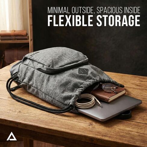 Artifact Drawstring Laptop Bag, Felted Wool & Vegan Leather, Fits Laptops Up to 15", Ultra Durable Design in Saudi Arabia