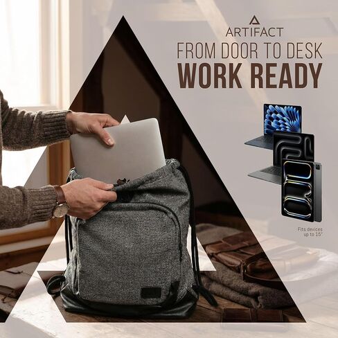 Artifact Drawstring Laptop Bag, Felted Wool & Vegan Leather, Fits Laptops Up to 15", Ultra Durable Design in Saudi Arabia
