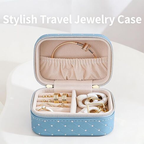 Blue Slim Mini Jewelry Box Hard-Shell Organizer (SIZE: 3.94×2.95×1.97 inches) in Saudi Arabia